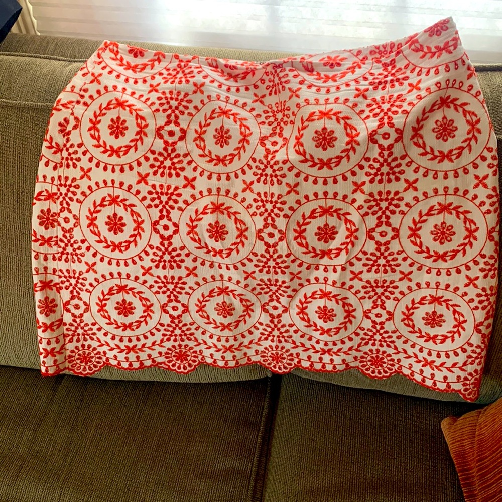 Size 14 Loft orange embroidered skirt